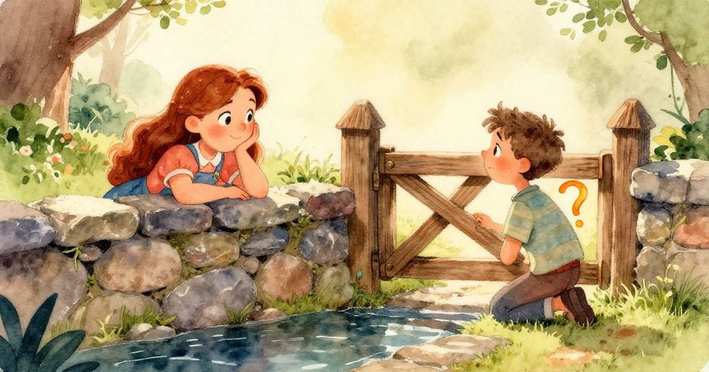 Ruby 的手仔細拿著細枝, 在木門鉸鏈處發力, 夕光柔和映照出細膩木紋, 充滿堅定溫柔之感.