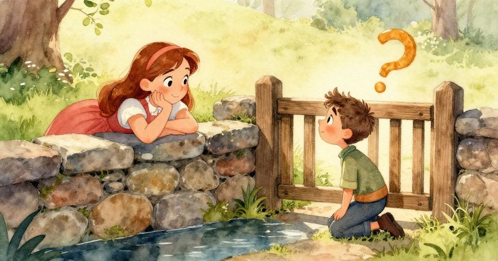 從小生物視角看見水面上閃爍光影, 木門若隱若現, 旁有蟲鳴與輕柔漣漪, 夕色中蘊含生機.