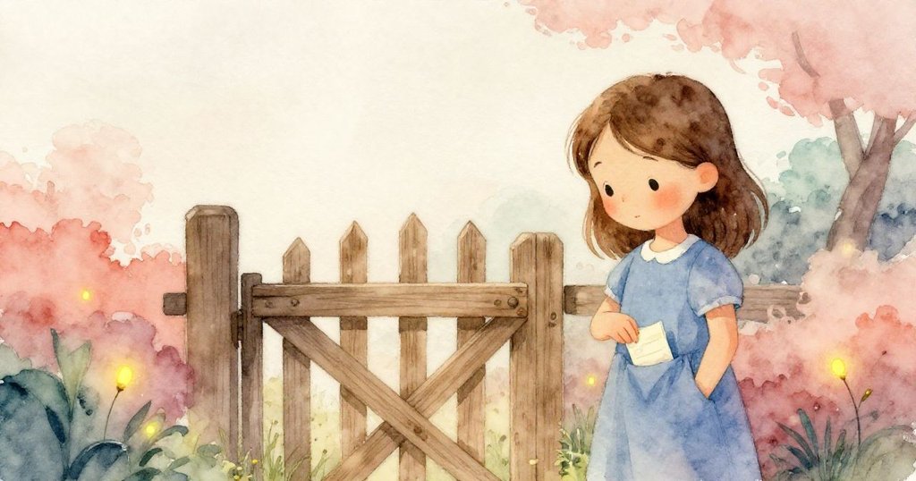 Ruby 靜悄悄將濕潤筆記放入口袋, 門邊火蟲閃爍映照著逐漸暗淡的夕光, 透露著故事未完的神秘希望.