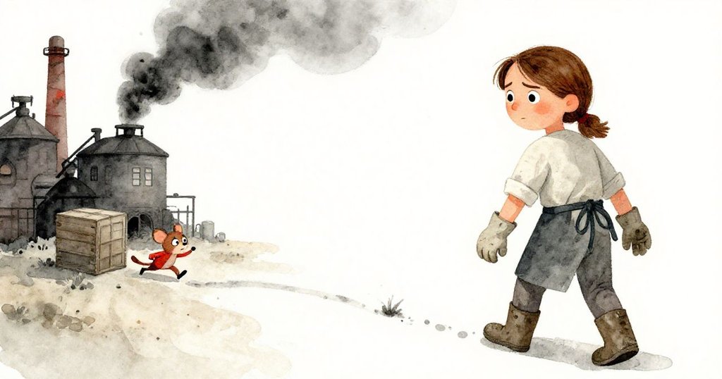 Tess從背後注視染塵痕跡,手戴塵手套追蹤,見到小生物快速掠過,表情專注並帶著驚訝。