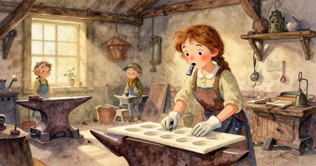 金屬鑄塊上冷卻形成精緻爪印，細膩紋理彰顯煉鋼工坊中的微妙奇蹟，呈現轉變情景。