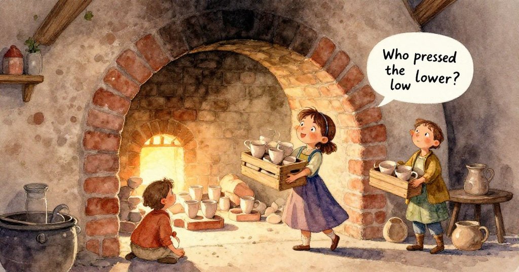 Viola用手指輕觸火磚上光澤玻璃珠與煙灰漩渦，細節豐富，色彩呈現銅與酒紅溫暖質感