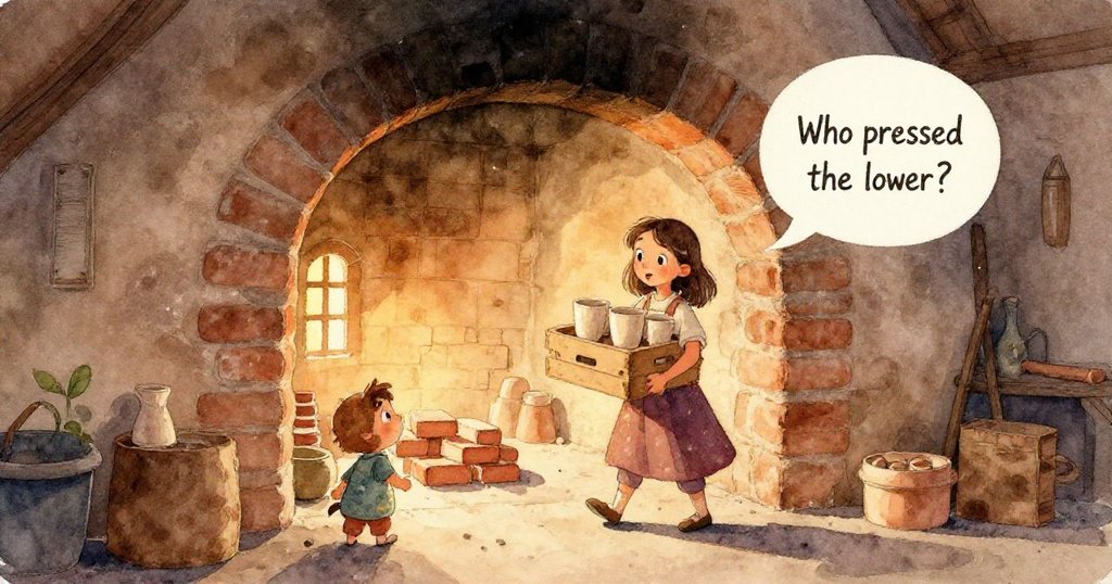 窯內火焰形成迷你漩渦，如水下透視般呈現琥珀與銅色流動感，畫面神秘而夢幻