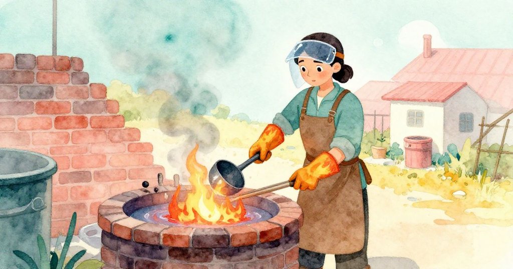 塔拉在冷卻金屬浴旁將湯勺放於溫暖磚塊上,蒸氣緩緩上升,臉上浮現滿足寧靜神情,場面恢復平和。