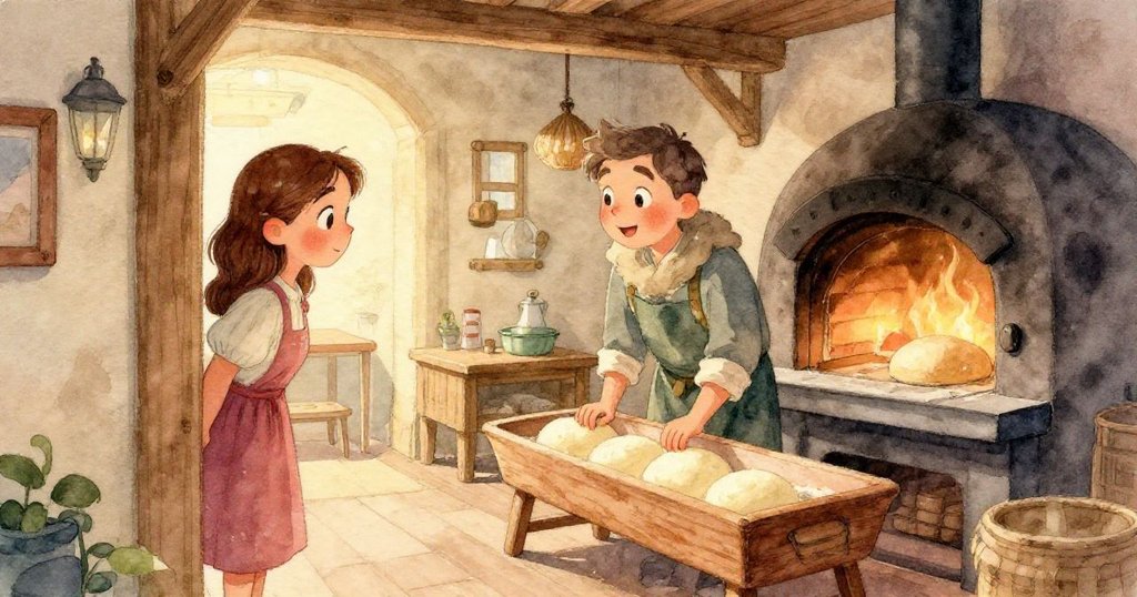 狹窄樓梯間中金屬欄杆閃著麵粉微光,廚房櫃檯上玻璃瓶裡氣泡不停冒動,彷彿隱藏著神秘變化。