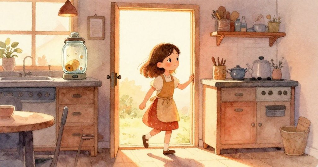 塔拉披上外衣走出廚房,大門外金黃夕光輕映窗台,玻璃瓶中一顆氣泡輕輕撞擊蓋面,流露著無奈與惆悵。