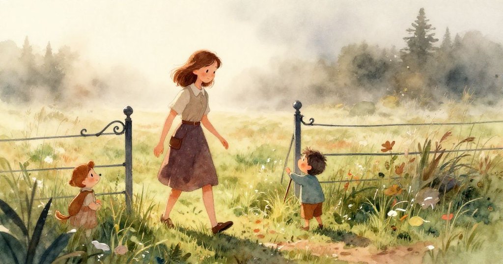 Faye的手輕觸散發晨露的燈心花，放大細節展現花瓣光澤，背景模糊卻溫暖。