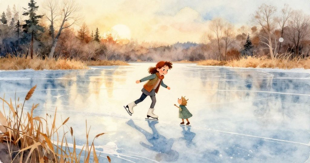 奎因踏步冰雪，堅固靴子留下一串粉雪足跡，冷光中散發著冬日回憶和溫暖微光。