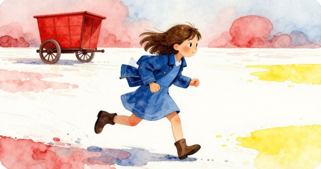 Zara急速移動調整姿勢,身上摺疊外套用以減慢滲水,遠處車輪響動,場景充滿急切與動感