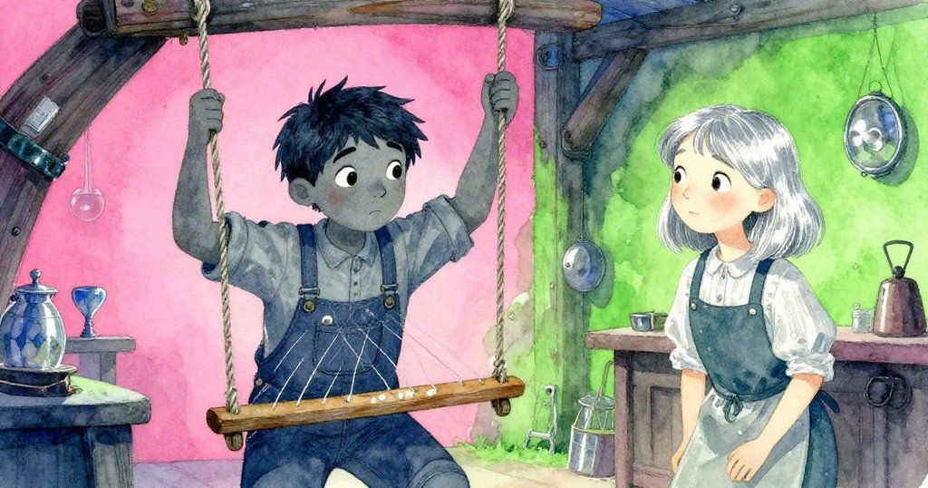 Pearl自信揮動梭子,Grey溫柔注視,工坊內線條交織間展現達成與喜悅情緒。