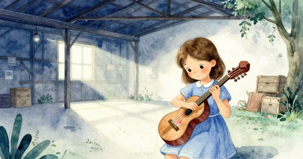 Rosa溫柔關上樂器蓋,將紅色靜音片收入口袋,桌上獨顯閃爍調音叉在餘光中散發光芒,室內彌漫著寧靜與寓意。