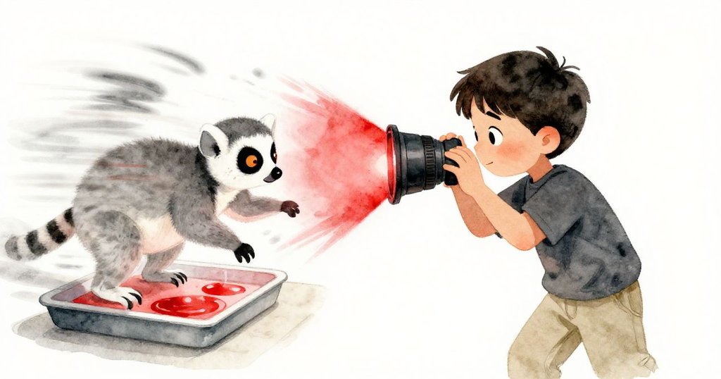 Cole 快速調整鏡頭光圈,動態軌跡隨著化學反應浮現,背景中樹狀影像逐漸清晰,他神情專注。