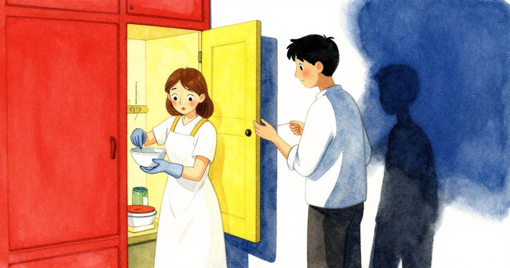 Opal與Forrest在半開櫃門前默契互動,光線柔和中展現調整陶瓷與準備絲線的轉折時刻。