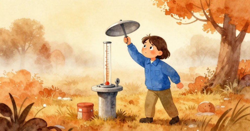 法伊在霧氣籠罩的早晨氣象站輕掀鋼蓋,專注動作展現溫暖氛圍與開場儀式。