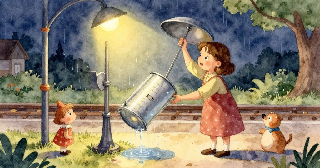 透過近距離水下效果展示雨量計內部構造,黃銅爪與閃爍水珠共同營造神秘魔幻感,細膩動態呈現。