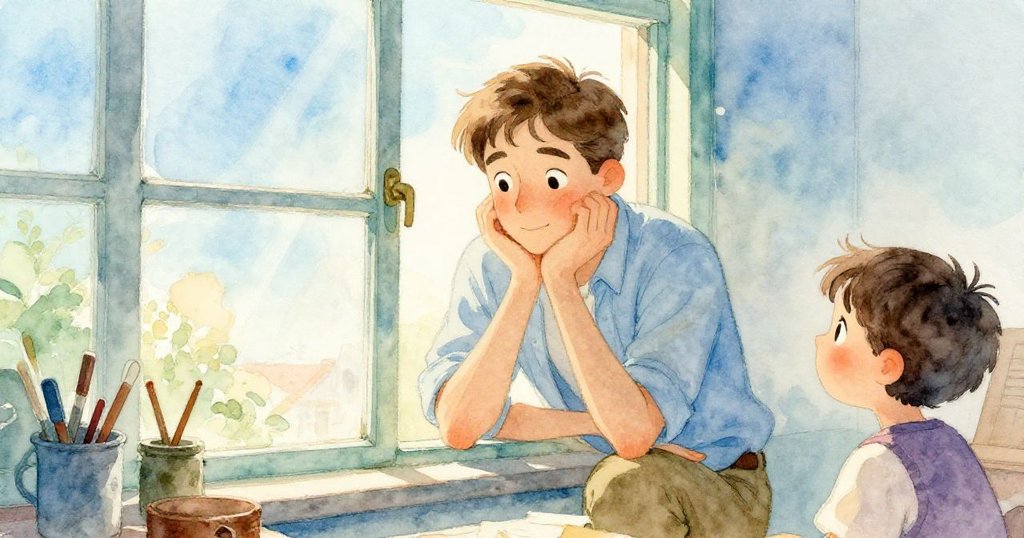 Zane透過窗戶看見自己的倒影,光影交錯中流露出深思與靜謐,內心感受與環境和諧共鳴。