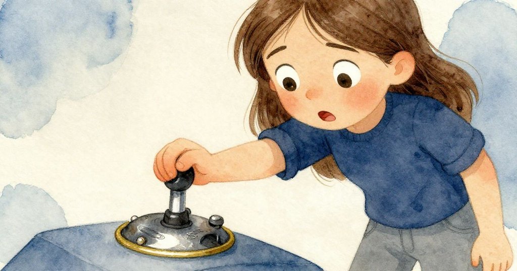 Zara緊握操縱桿，神情驚疑，特寫捕捉金屬上刻痕微變，緊張瞬間定格，情感濃郁。