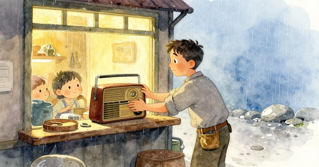 Reed將發光收音機放於窗邊，雨後石面閃耀，他滿懷希望凝望窗外，結局溫馨且充滿新期許。