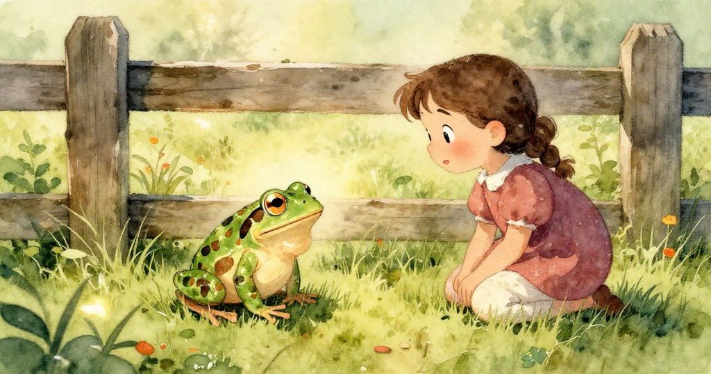 Viola的手細膩捏軟泥,旁有青蛙於濕草上微顯金光,畫面呈現魔幻轉變與細膩觸感。