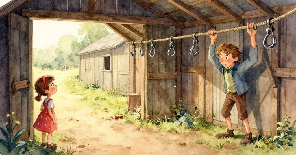 皮亞伸手仔細觸摸摺入繩圈中的小鴨嘴獸雕像,木紋細膩油光閃爍,呈現出探索細節的好奇心。