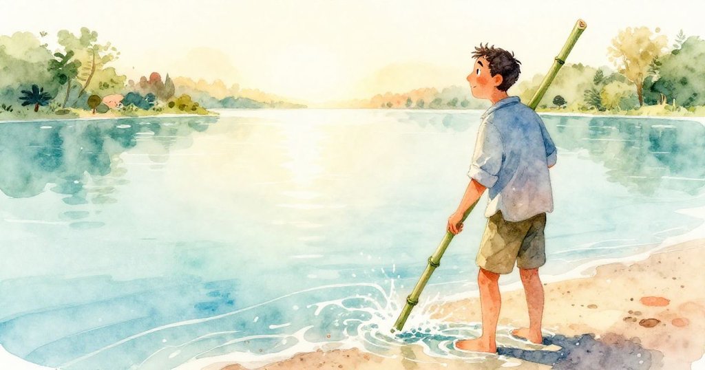 文斯背向海洋轉身離去,水浪輕拂足踝,向著溫暖的岸邊告別充滿生機的海底奇遇。