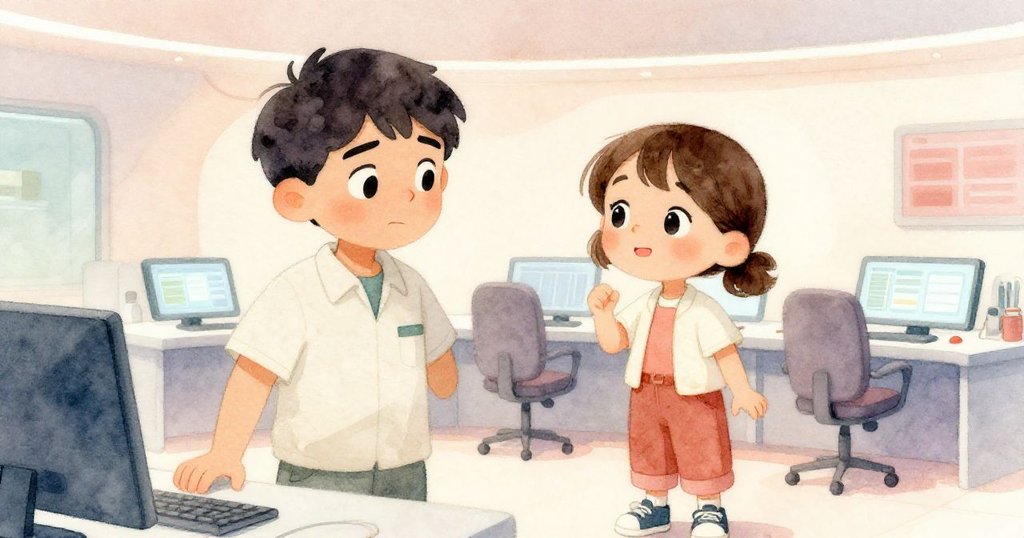 在成功操作後,肯特與艾薇於控制室中互視微笑,臉上展露輕鬆與感激,氣氛溫暖舒心。