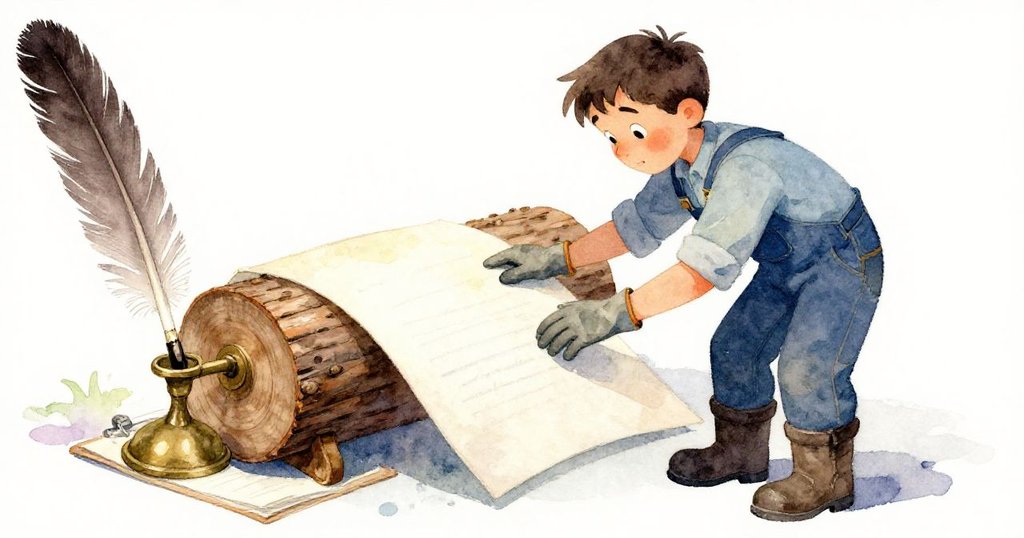 盧克輕觸古舊燈室中鋼質台上的日誌和羽毛筆,展現傳統與記錄的重要時刻,細膩溫馨。