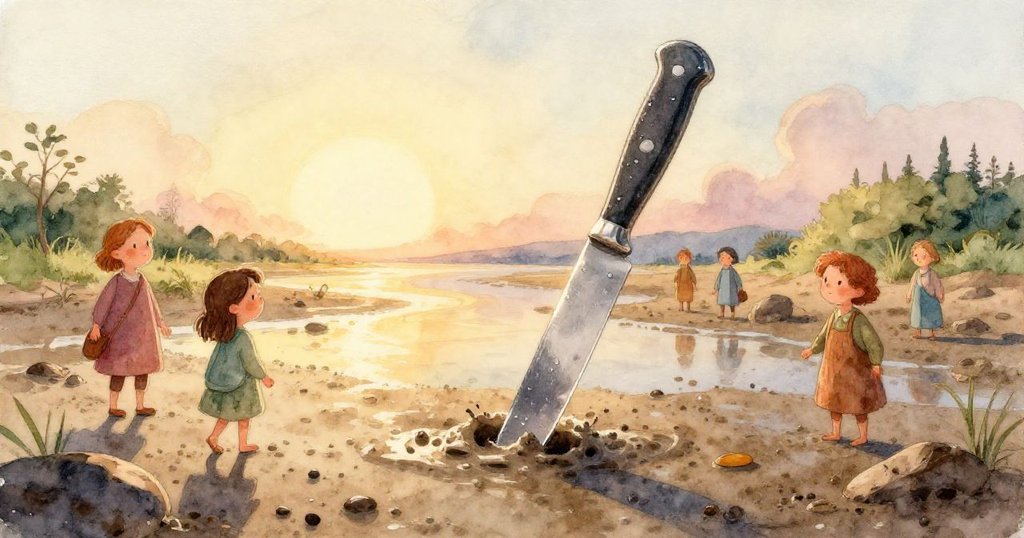 Vera的手輕觸著沾滿露珠的麵包刀,近距離展現金屬和泥土的質感,透露出驚奇與柔和溫暖