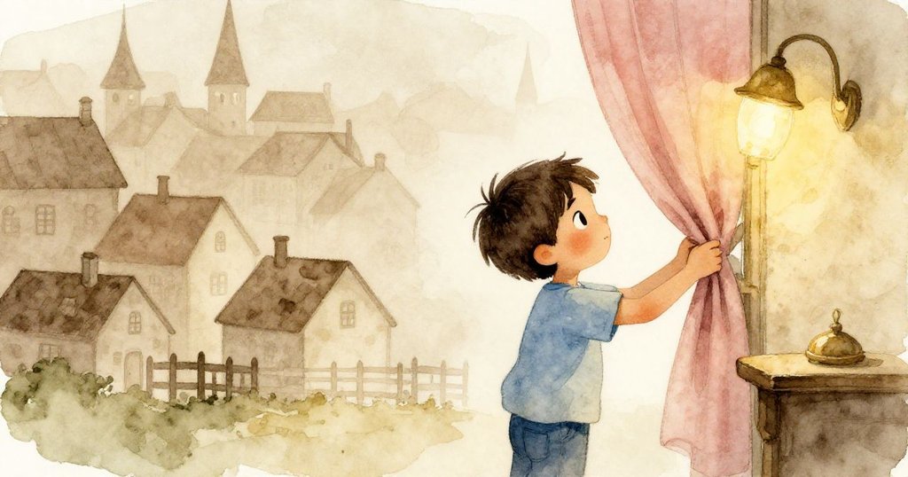 Quinn 緩緩關上後台幕布,溫暖燈光下村莊紙影微搖,畫面呈現出平靜而滿懷回憶的結局。