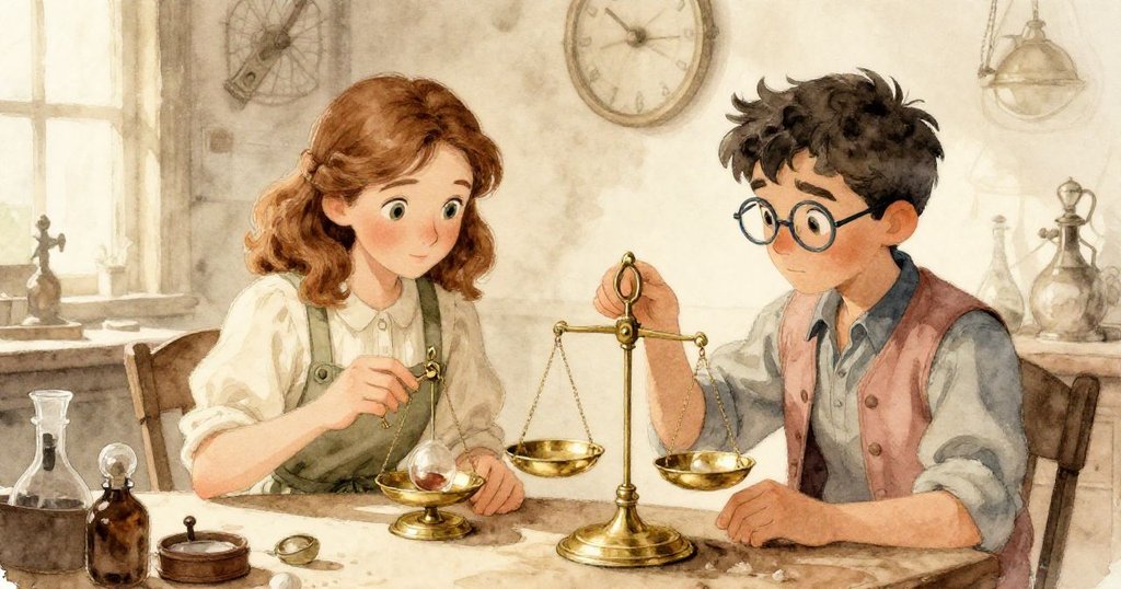 Ada與Felix在古樸工作室中忙碌,光線柔和映照下,器具和桌面散發溫暖神秘感。