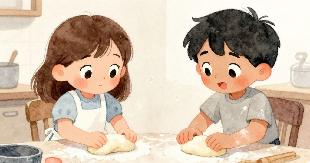 Iris與Troy專注塑形麵糰，氣泡逸散，臉上刻著努力與決心的神情。