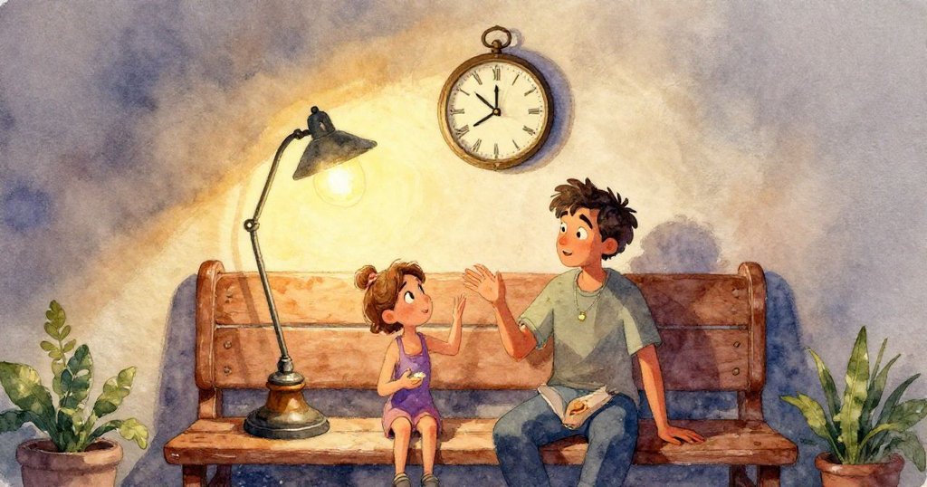 克魯斯低頭仔細操作旅行鬧鐘，指尖輕觸著延伸的刻痕與轉動中的齒輪，神情專注又細膩。