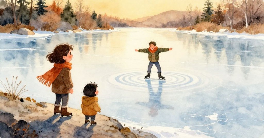 Hana戴手套的手細心穿線修復生鏽鐵罐,背景隱約見冰面與木框,充滿堅定決心。