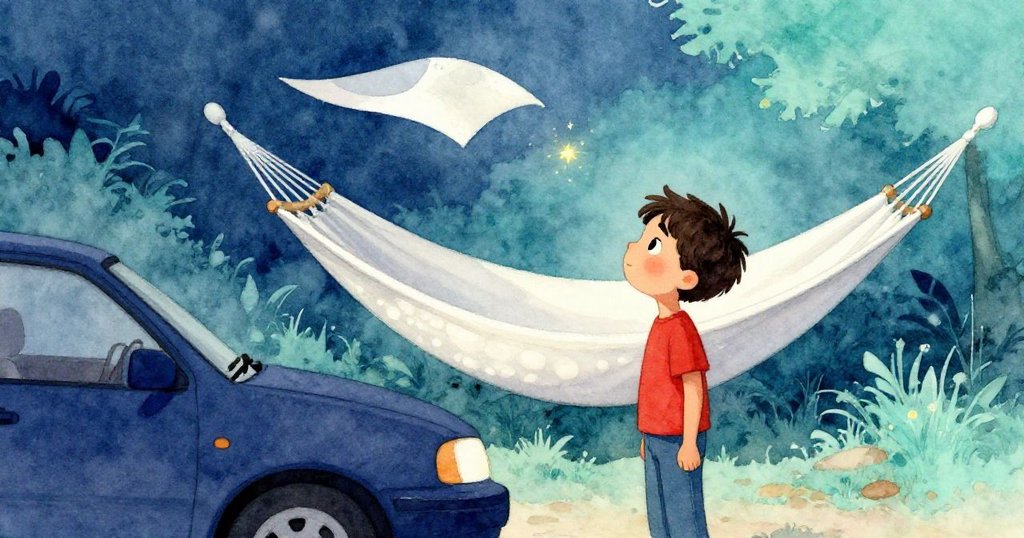 Heath放下油門，凝視飄動的塑料門簾與牆上漸暗火花，壁畫秋千搖曳，畫面洋溢著溫柔沉思與告別情懷。