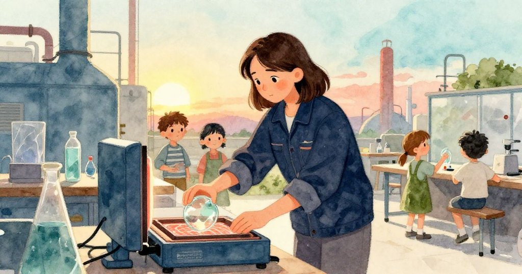 夕陽餘暉中，June將成品玻璃置入熔爐後關上門，再拿起水瓶，神情平靜滿懷反思