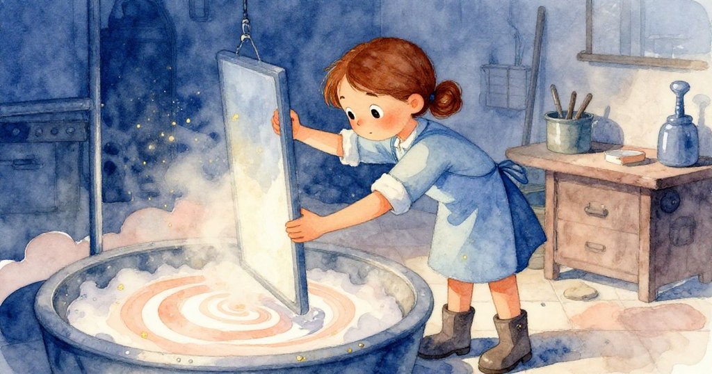 梅低角度專注操作隔板，加入雲霧漩渦背景，臉上顯現堅定與溫柔決心