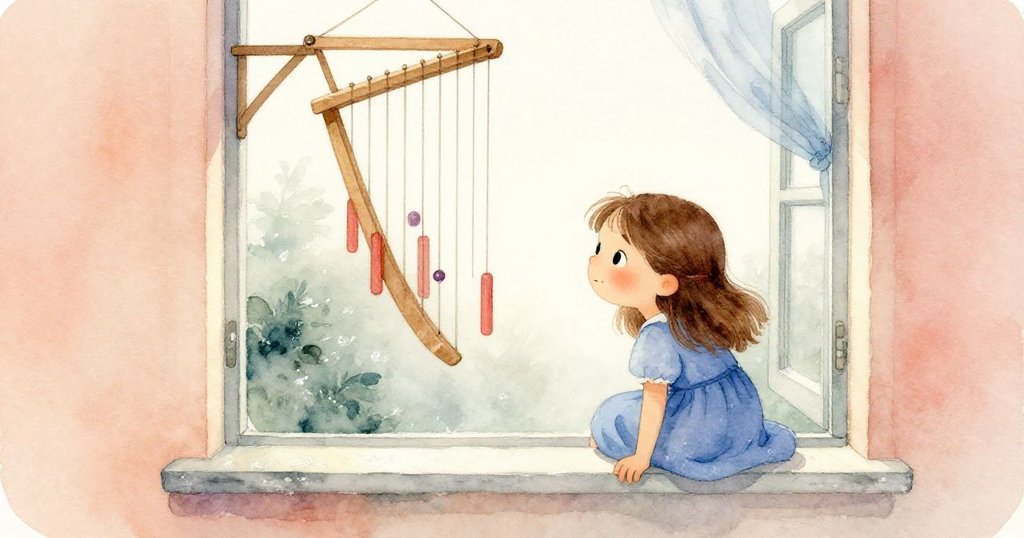 Luna在晨霧窗台前發現粉筆痕跡，風琴在微光中輕顫，展現出好奇與期待的情緒。