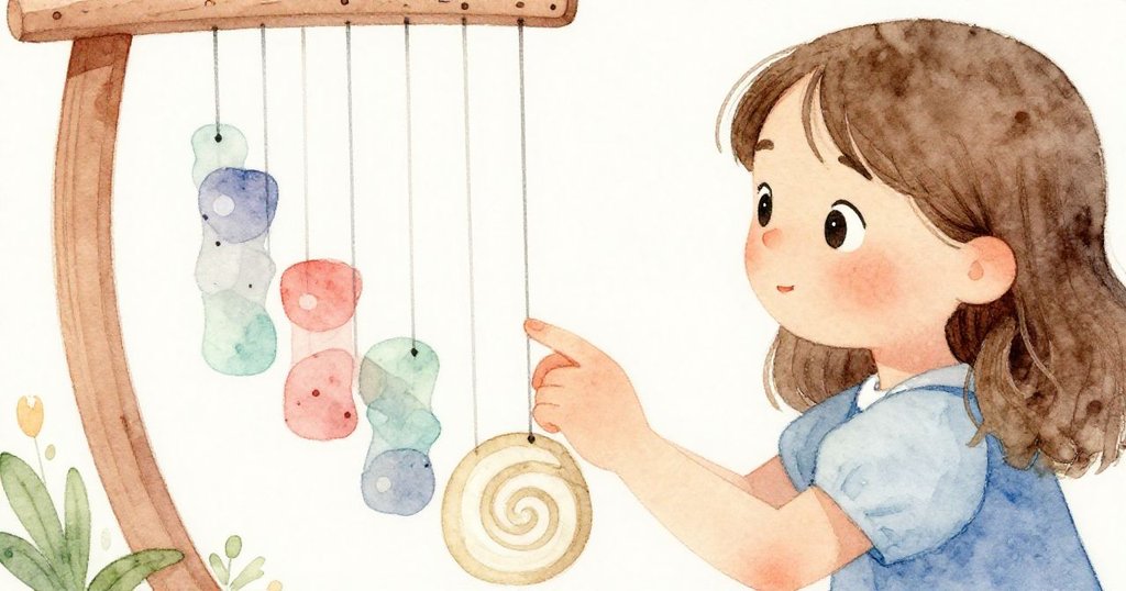 Luna專注地在筆記本上描繪海灣，手指輕觸風琴振動琴弦，溫柔晨光中展現出夢幻與創造力。