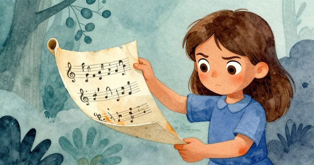 Iris 輕輕展開皺巴巴的紙板卷軸，手指細膩觸碰上的每一道摺痕，臉上流露出探索與驚奇的神情。