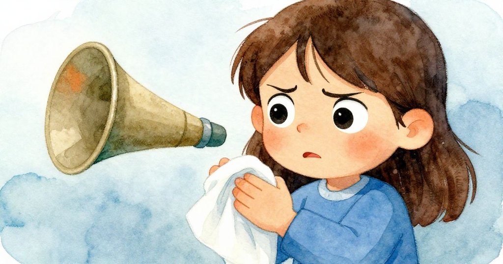 Iris 目光堅定卻流露猶豫，在風箱呼氣聲中擦拭濕潤袖子，面部表情呈現內心掙扎與堅定情緒。