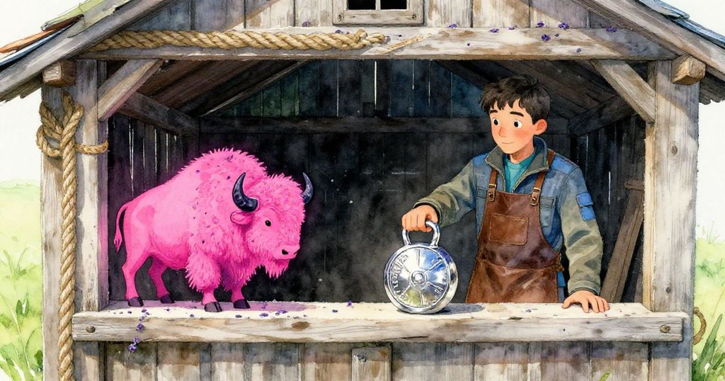 Max站在完成的纏繞繩圈旁，溫暖的繩圈不平卻散布著薰衣草花瓣，他靜靜將砝碼放置在門檻上，心中滿是完成後的平靜。