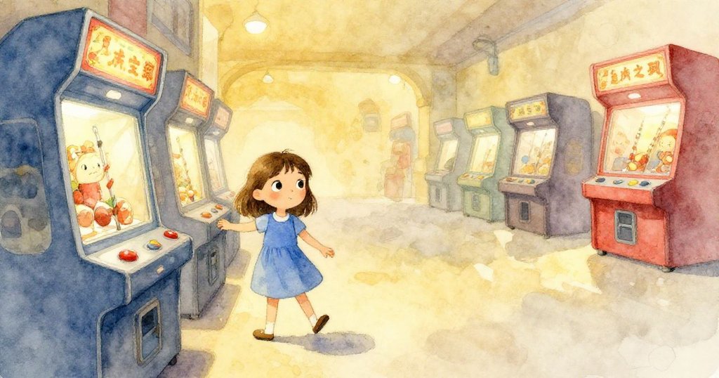 奧利弗走出拱廊，身影漸小，背景中機台持續循環運作，燈光與聲響營造出深遠懷舊感。