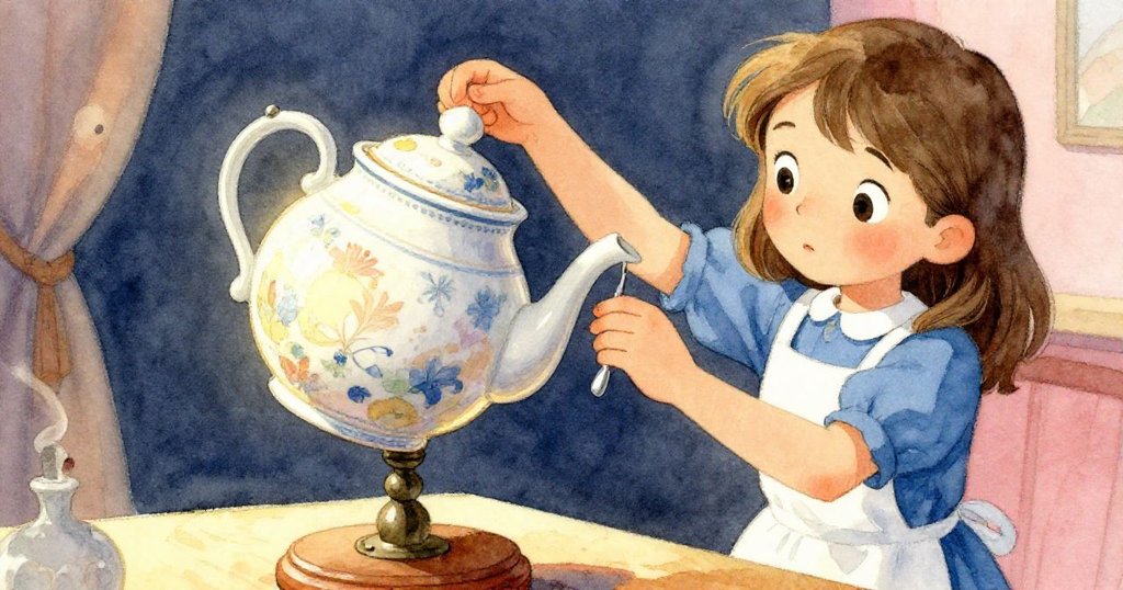 Cora小心將沉重瓷壺放在轉台邊緣，平衡點微妙改變伴隨輕響，她滿懷專注與自信觀察變化。