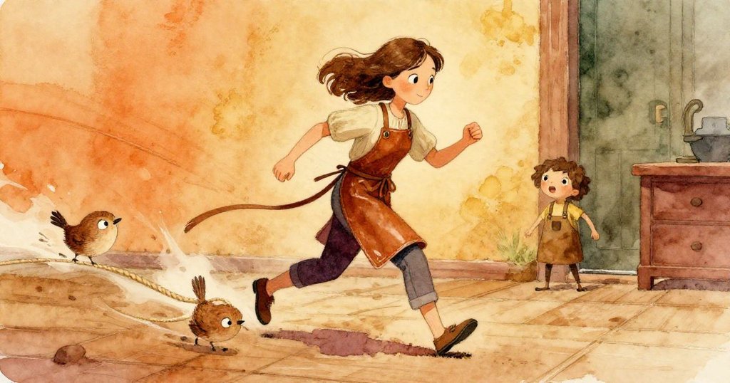 Wren以短步與長步調整繩索,動態軌跡隨著塵埃流動,展現連續柔美的運動與節奏感。