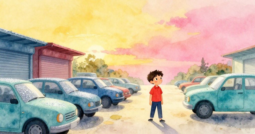 露克走出停車場,在夕陽金光中,銀塵閃爍如星點,結束探索旅程,滿懷溫柔回憶離去。