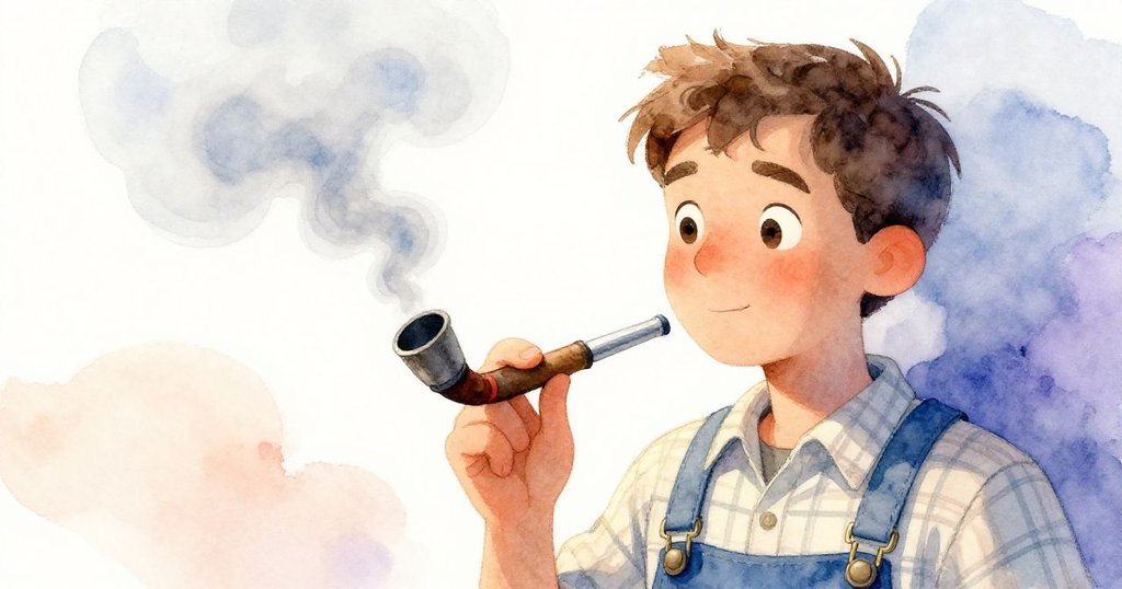 Wade專注舉起舊煙熏器，灰煙在陽光中緩緩擴散，神秘氣氛襯托出他探索新發現的好奇神情。