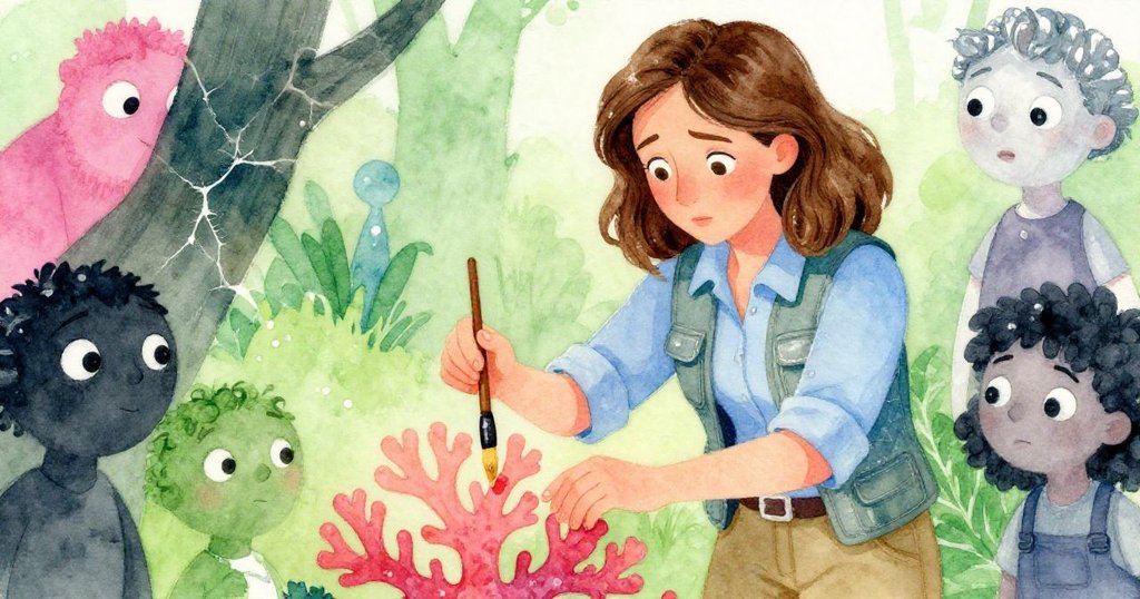 珍珠重回畫板，柔光中撫摸珊瑚裂痕，融合記憶與當下，情緒溫柔而沉思。