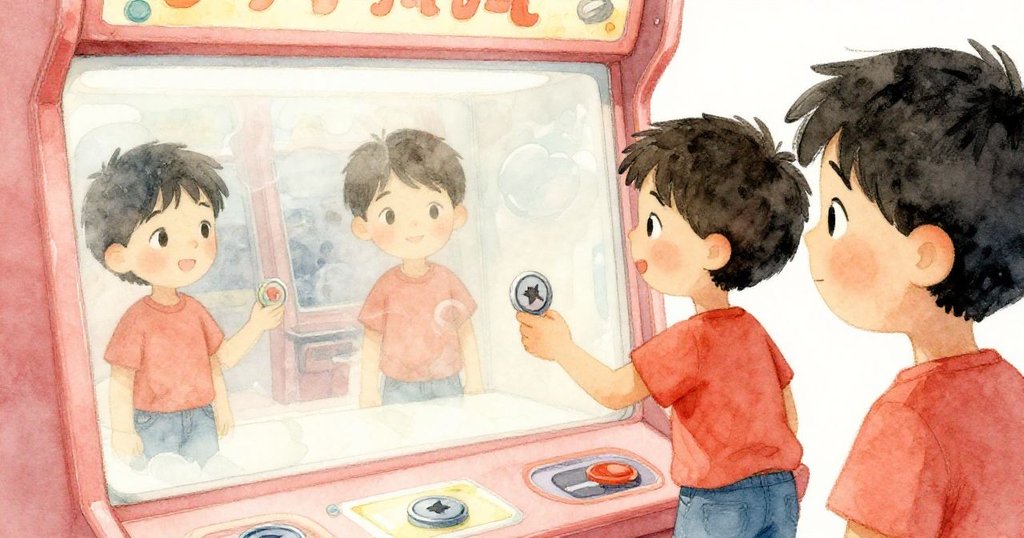 從格蕾塔視角看見肯手握硬幣抵達，玻璃中兩人倒影重疊，燈光映襯出細膩情感