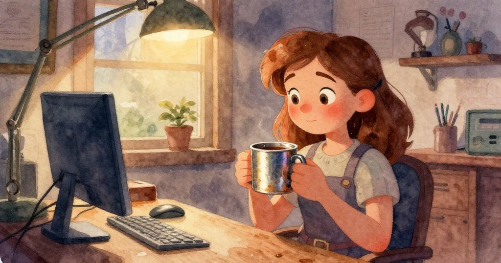 Ruby的手細緻地用小螺絲刀調整電纜計數器，顯示出搖桿上的新劃痕，場景充滿專注與細膩技術感。