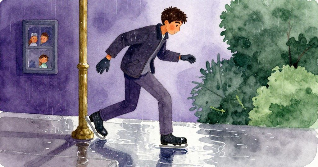 賽斯小心邁入濕滑的平臺，靴子滑過積水邊緣，他戴濕手套四處尋找布料，呈現神秘而涼爽的氛圍